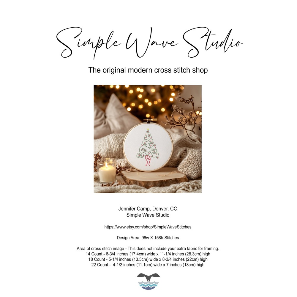 Holiday Merry Christmas Tree Whimsical Swirl Counted Cross Stitch Pattern‎ KIT